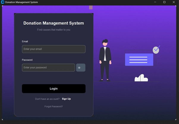 Donation Management System login screen